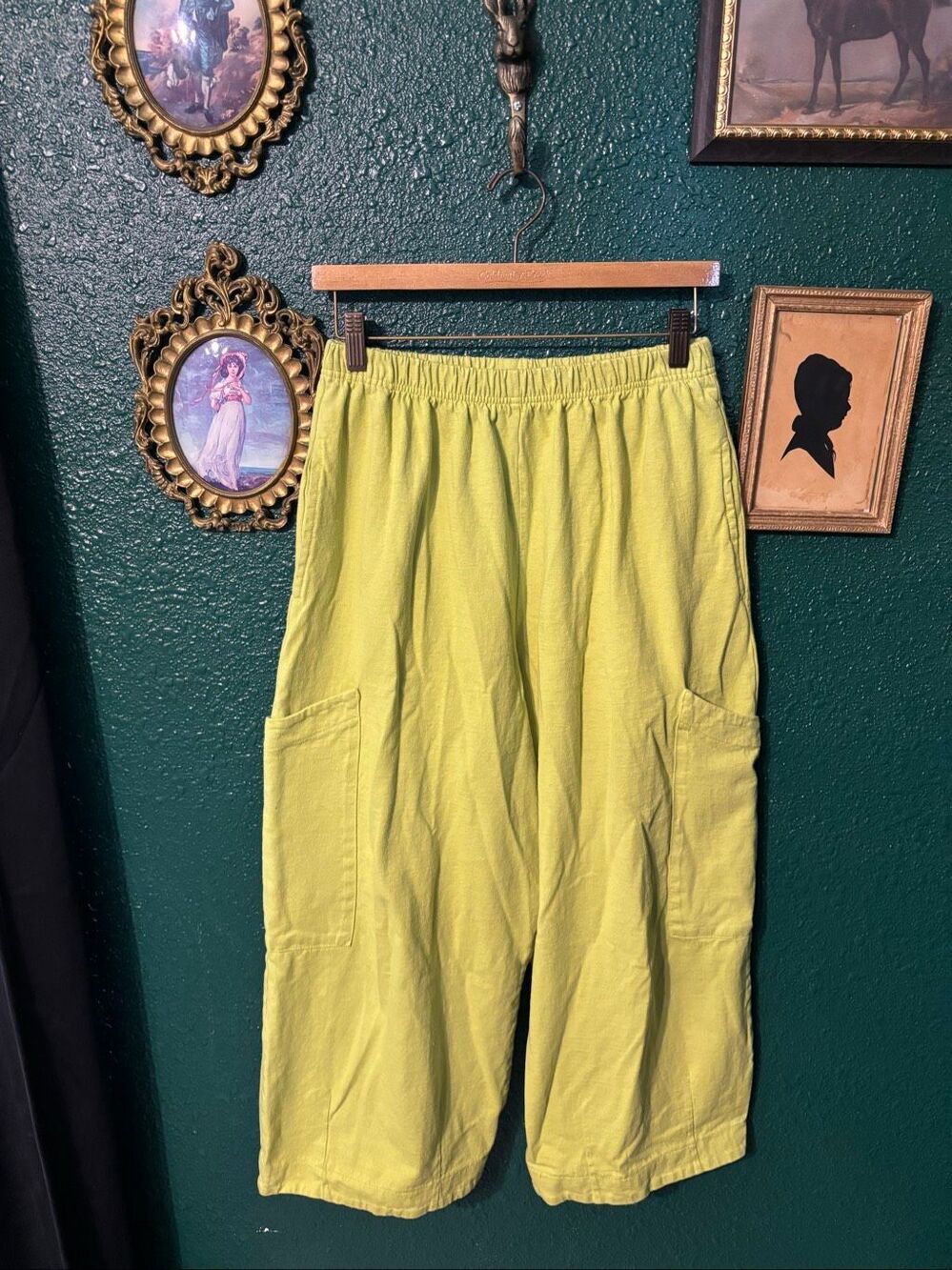 Bryn Walker Green 100% Cotton Cropped Wide Leg Pants Sz Small